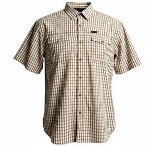 Wrangler ATG Men’s Outdoor Shirt XXL Brown Plaid Snap Front‎ Short Sleeve